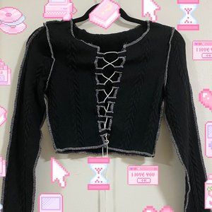 Lace up stitch trim crop top